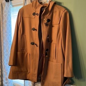 Michael Kors Camel Pea Coat with Toggle Ties and Zipper and Hood (3X)